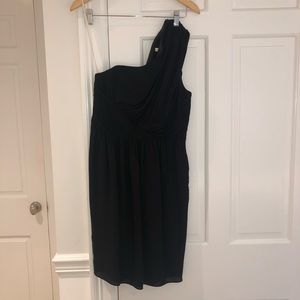 Shoshanna Silk Pleated Black One Shoulder Dress